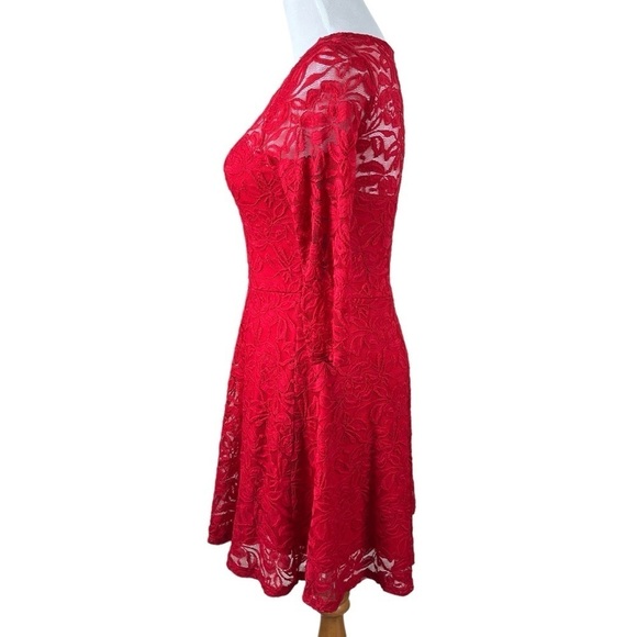 Material Girl Red Lace Scoop Neck Fit & Flare Dress Size Medium - Picture 3 of 11
